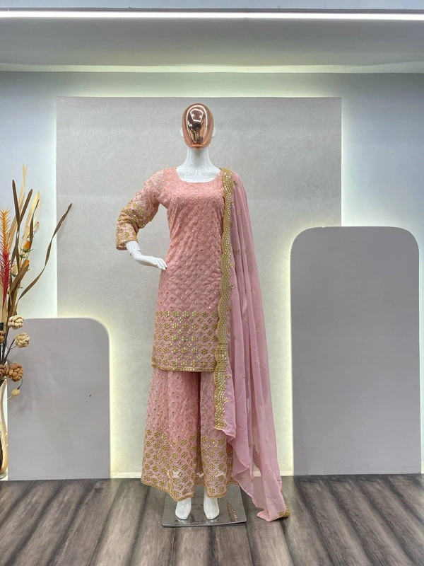 FWBE SEQUANCE WORK SUIT WITH STITCHED SARARA AND DUPATTA - M-38, Pink