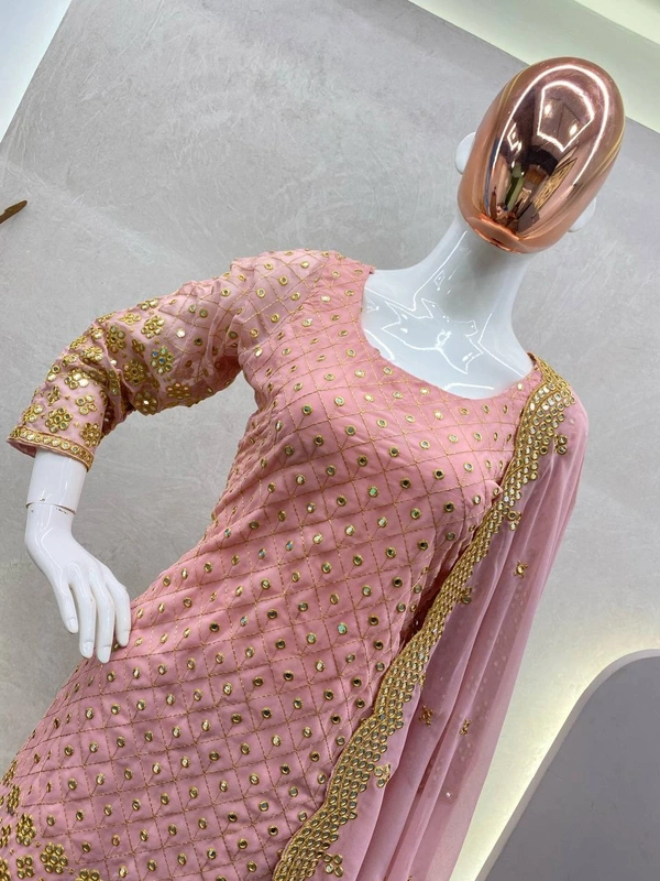 FWBE SEQUANCE WORK SUIT WITH STITCHED SARARA AND DUPATTA - XL-42, Pink