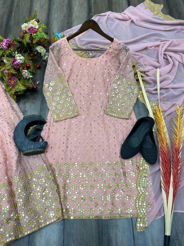 FWBE SEQUANCE WORK SUIT WITH STITCHED SARARA AND DUPATTA - M-38, Pink