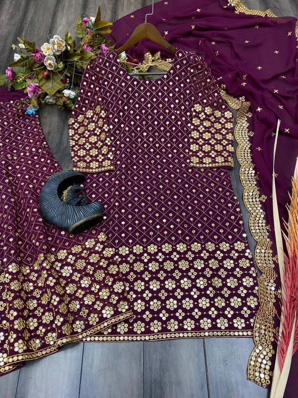 FWBE SEQUANCE WORK SUIT WITH STITCHED SARARA AND DUPATTA - XL-42, Scarlet Gum