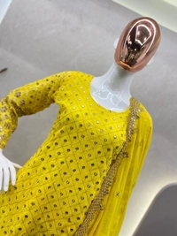 FWBE SEQUANCE WORK SUIT WITH STITCHED SARARA AND DUPATTA - L-40, Yellow
