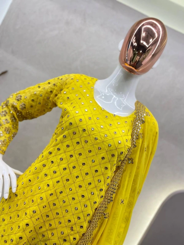 FWBE SEQUANCE WORK SUIT WITH STITCHED SARARA AND DUPATTA - L-40, Yellow