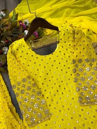 FWBE SEQUANCE WORK SUIT WITH STITCHED SARARA AND DUPATTA - S-36, Yellow