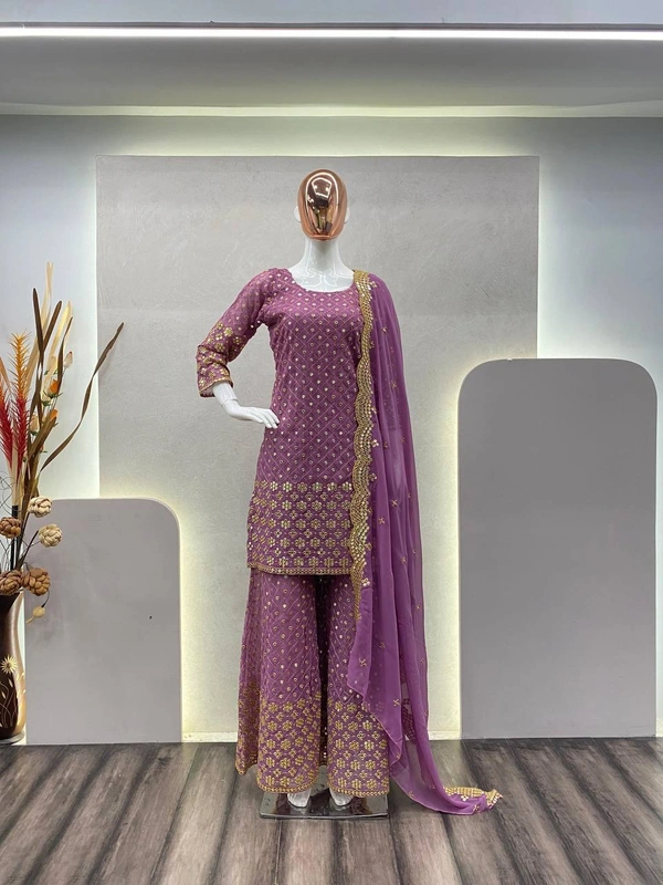 FWBE SEQUANCE WORK SUIT WITH STITCHED SARARA AND DUPATTA - L-40, Fuchsia Pink