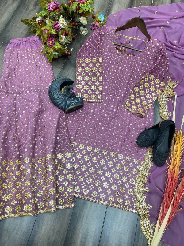 FWBE SEQUANCE WORK SUIT WITH STITCHED SARARA AND DUPATTA - S-36, Fuchsia Pink