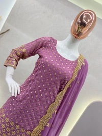 FWBE SEQUANCE WORK SUIT WITH STITCHED SARARA AND DUPATTA - XL-42, Fuchsia Pink
