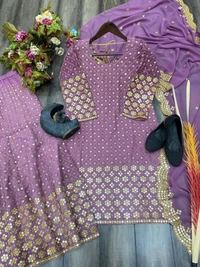 FWBE SEQUANCE WORK SUIT WITH STITCHED SARARA AND DUPATTA - XL-42, Fuchsia Pink