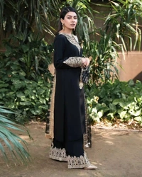 FWVF HEAVY GEORGETTE TOP WITH BEAUTIFUL FULLY EMBROIDERED &  HEAVY GEORGETTE PLAZZO - XXL-44, Black