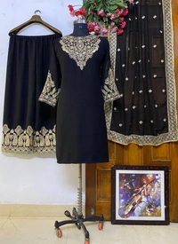 FWVF HEAVY GEORGETTE TOP WITH BEAUTIFUL FULLY EMBROIDERED &  HEAVY GEORGETTE PLAZZO - XXL-44, Black