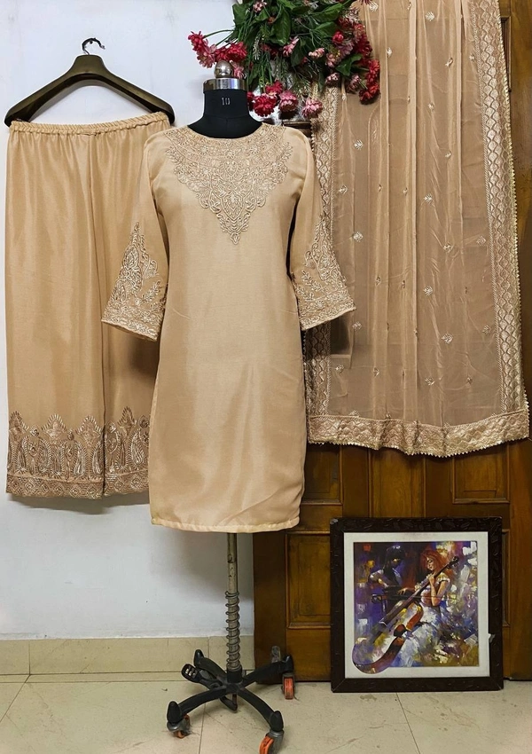 FWVF HEAVY GEORGETTE TOP WITH BEAUTIFUL FULLY EMBROIDERED &  HEAVY GEORGETTE PLAZZO - XXL-44, Pavlova
