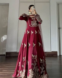 FWVF DESIGNER  EMBROIDERED ANARKALI GOWN WITH DUPATTA - XXL-44, Maroon