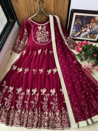 FWVF DESIGNER  EMBROIDERED ANARKALI GOWN WITH DUPATTA - XXL-44, Maroon