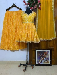 FWVF MUSLIN TOP WITH BEAUTIFUL EMBROIDERED &  HEAVY MUSLIN PLAZZO - XXL-44, Yellow