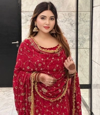 FWVF TRENDING GEORGETTE TOP WITH BEAUTIFUL FULLY EMBROIDERED GEORGETTE PLAZZO - XXL-44, Red Berry