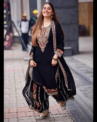 FWVF PREMIUM HEAVY GEORGETTE TOP WITH BEAUTIFUL EMBROIDERED &  HEAVY GEORGETTE PLAZZO - XXL-44, Black