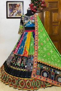 FWVF PRINTED LEHENGA CHOLI IN HEAVY MUSLIN COTTON - Multi Colour