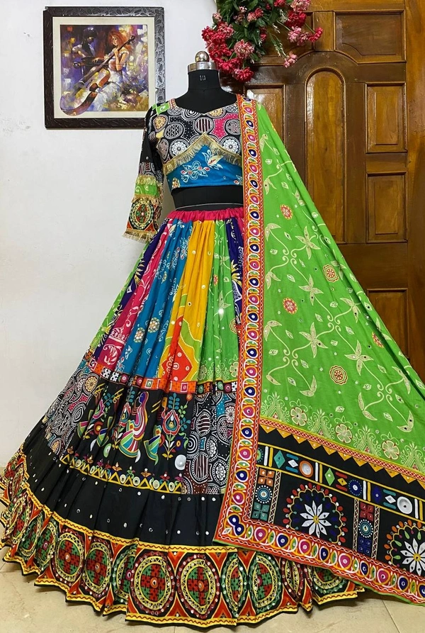 FWVF PRINTED LEHENGA CHOLI IN HEAVY MUSLIN COTTON - Multi Colour