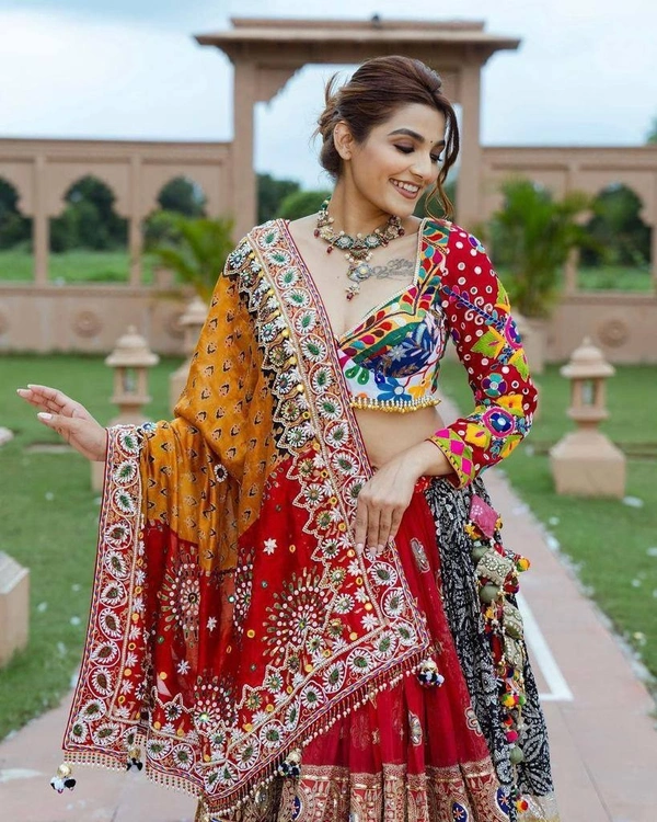 FWVF MULTI COLOR PRINTED LEHENGA WITH CHOLI IN HEAVY MUSLIN - Multi Colour