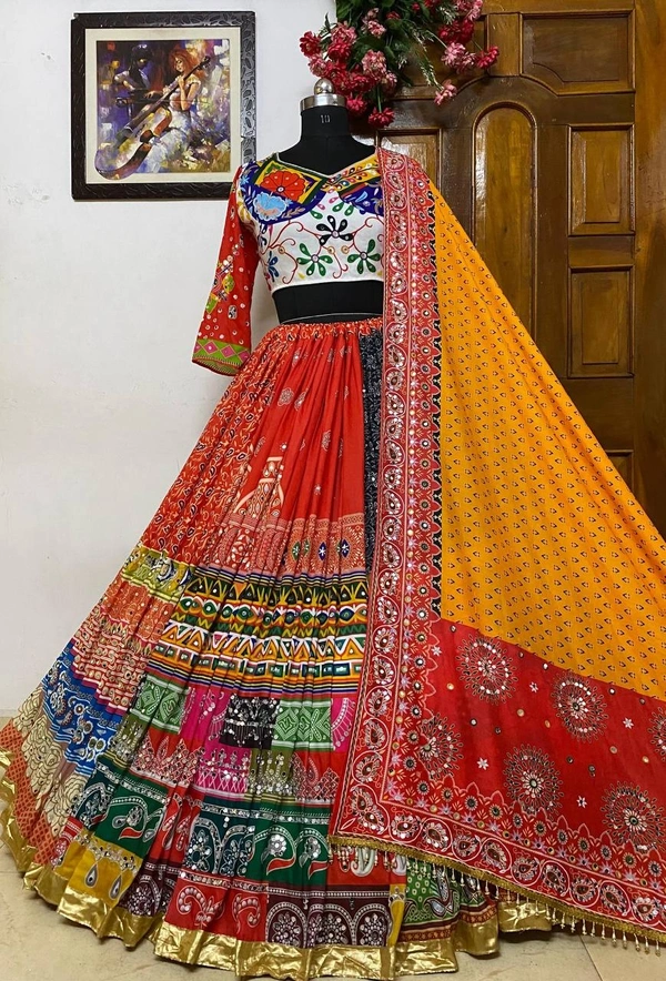 FWVF MULTI COLOR PRINTED LEHENGA WITH CHOLI IN HEAVY MUSLIN - Multi Colour