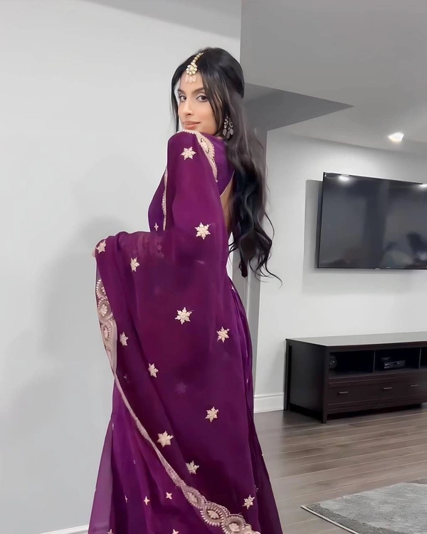 FWVF DESIGNER  EMBROIDERED ANARKALI GOWN WITH DUPATTA - XXL-44, Purple