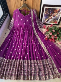 FWVF DESIGNER  EMBROIDERED ANARKALI GOWN WITH DUPATTA - XXL-44, Purple