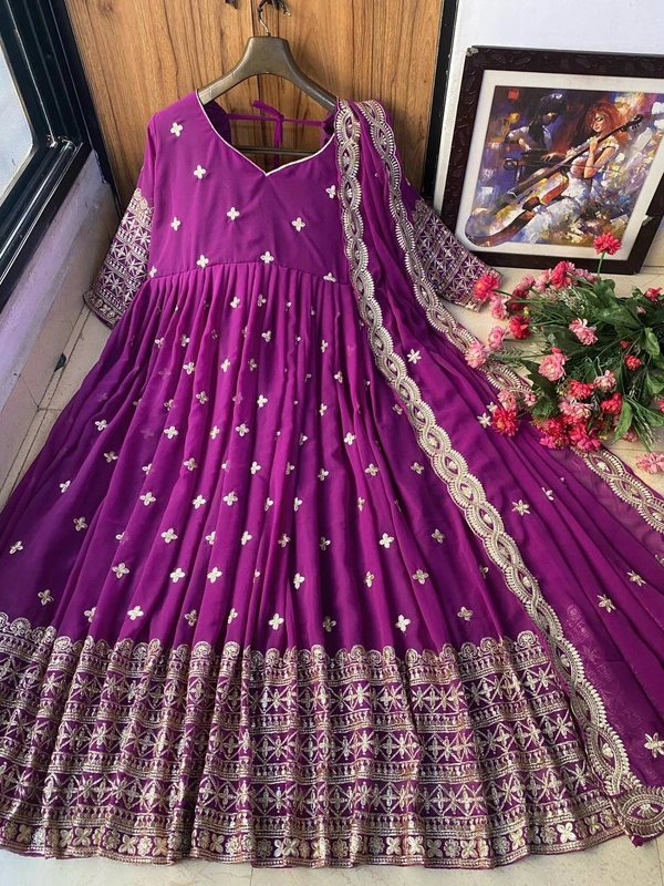 FWVF DESIGNER  EMBROIDERED ANARKALI GOWN WITH DUPATTA - XXL-44, Purple
