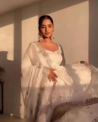 FWVF DESIGNER  EMBROIDERED ANARKALI GOWN WITH DUPATTA - XXL-44, White