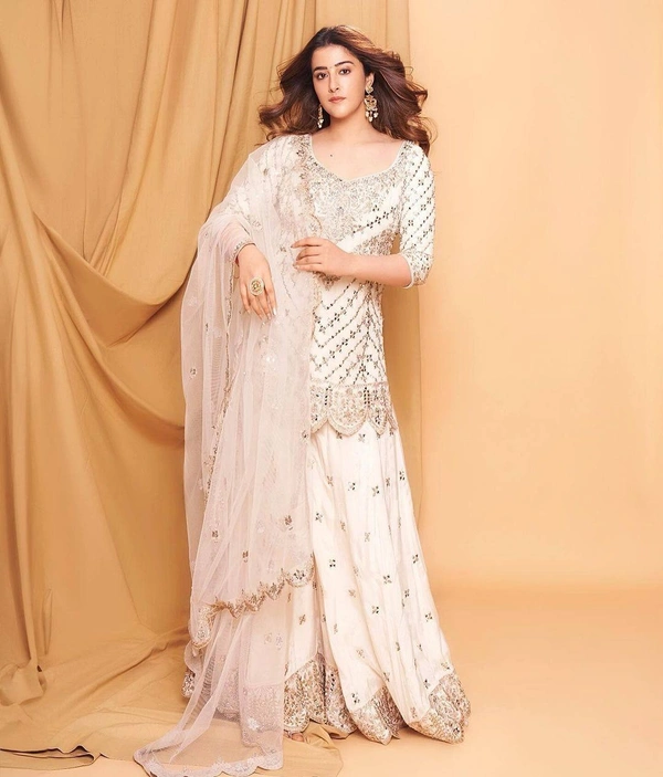 FWVF FULLY EMBROIDERED &  GEORGETTE ,KURTI PLAZZO WITH DUPATTA - XXL-44, White