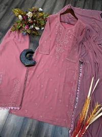 FWBE SEQUINS EMBROIDRED GEORGETTE TOP COTTON THREAD EMBROIDERED REAL FOIL WORK AND WORK PLAZO WITH DUPATTA - M-38, Sweet Pink
