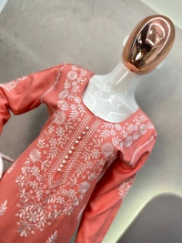 FWBE COTTON THREAD EMBROIDERED WORK AND WORK KURTI WITH PLAZO - M-38, Sweet Pink