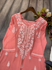 FWBE COTTON THREAD EMBROIDERED WORK AND WORK KURTI WITH PLAZO - M-38, Sweet Pink