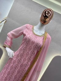 FWBE EMBROIDERY WORK SUIT WITH STITCHED SARARA AND DUPATTA - M-38, Pink
