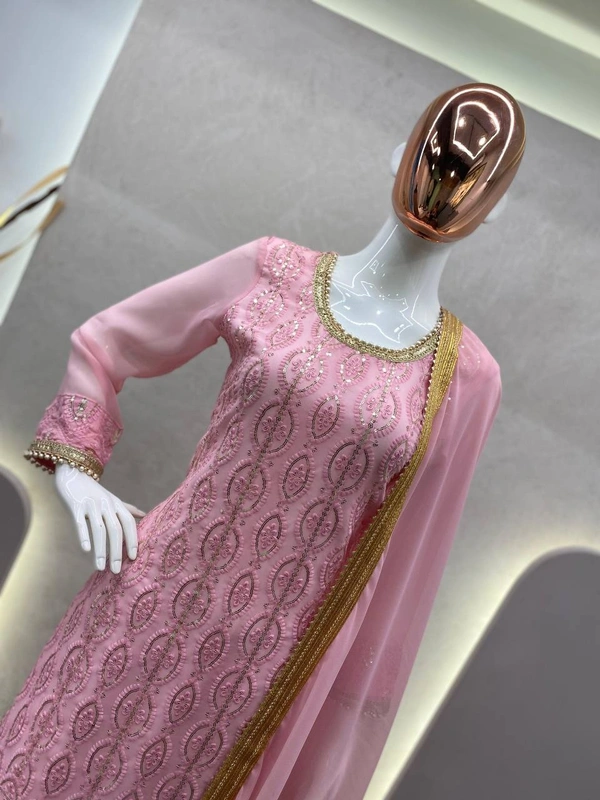 FWBE EMBROIDERY WORK SUIT WITH STITCHED SARARA AND DUPATTA - M-38, Pink