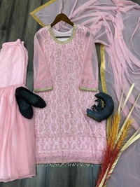 FWBE EMBROIDERY WORK SUIT WITH STITCHED SARARA AND DUPATTA - M-38, Pink