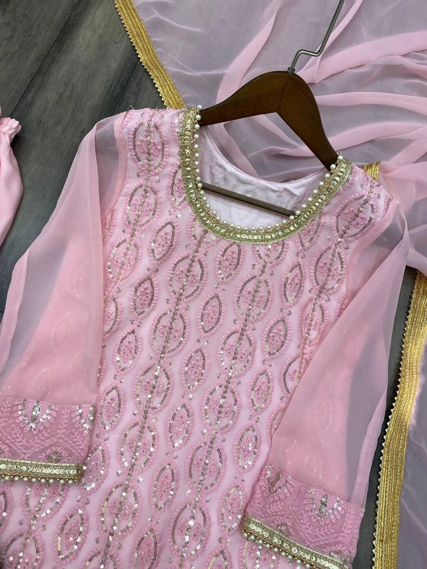 FWBE EMBROIDERY WORK SUIT WITH STITCHED SARARA AND DUPATTA - M-38, Pink