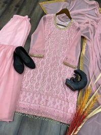 FWBE EMBROIDERY WORK SUIT WITH STITCHED SARARA AND DUPATTA - M-38, Pink