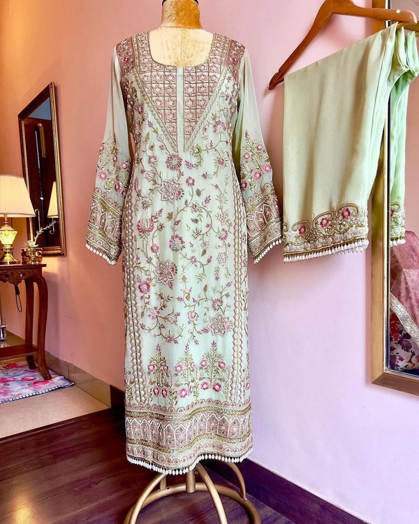 SEQUANCE EMBROIDERY WORK SUIT WITH STITCHED PANT AND DUPATTA