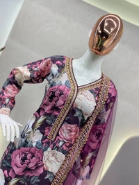 FWBE MASLIN SUIT WITH EMBROIDERY WORK AND STITCHED PANT WITH DUPATTA - XXL-44, Purple