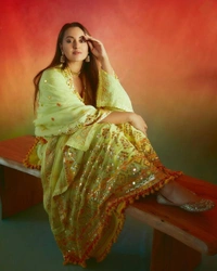 FWBE SEQUANCE EMBROIDERY WORK SUIT WITH STITCHED SARARA AND DUPATTA - M-38, Green