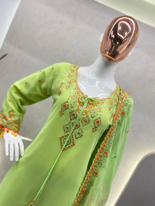 FWBE SEQUANCE EMBROIDERY WORK SUIT WITH STITCHED SARARA AND DUPATTA - M-38, Green