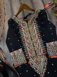 FWBE EID SPECIAL FAUX GEORGETTE SEQUANCE EMBROIDERY WORK SUIT WITH STITCHED PANT AND DUPATTA - M-38, Black