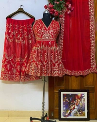 FWVFLC SEQUENCE EMBROIDERY WORK TOP WITH BEAUTIFUL FULLY EMBROIDERED GEORGETTE PLAZZO - XXL-44, Red