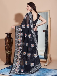 FWVLS PREMIUM SOFT GEORGETTE EMBROIDERY WORK PARTY WEAR SAREE - Black
