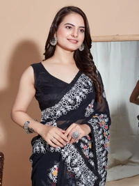 FWVLS PREMIUM SOFT GEORGETTE EMBROIDERY WORK PARTY WEAR SAREE - Black