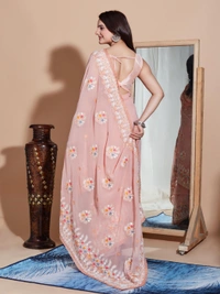 FWVLS PREMIUM SOFT GEORGETTE EMBROIDERY WORK PARTY WEAR SAREE - Orange Pink