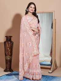 FWVLS PREMIUM SOFT GEORGETTE EMBROIDERY WORK PARTY WEAR SAREE - Orange Pink