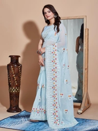 FWVLS PREMIUM SOFT GEORGETTE EMBROIDERY WORK PARTY WEAR SAREE - Cloud Blue