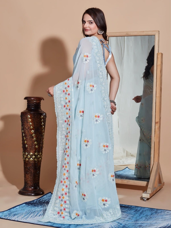 FWVLS PREMIUM SOFT GEORGETTE EMBROIDERY WORK PARTY WEAR SAREE - Cloud Blue