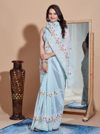 FWVLS PREMIUM SOFT GEORGETTE EMBROIDERY WORK PARTY WEAR SAREE - Cloud Blue
