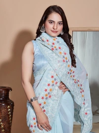 FWVLS PREMIUM SOFT GEORGETTE EMBROIDERY WORK PARTY WEAR SAREE - Cloud Blue
